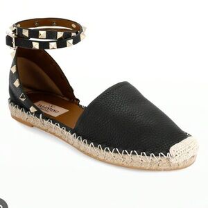 Valentino Black Leather Ankle-Strap Espadrille